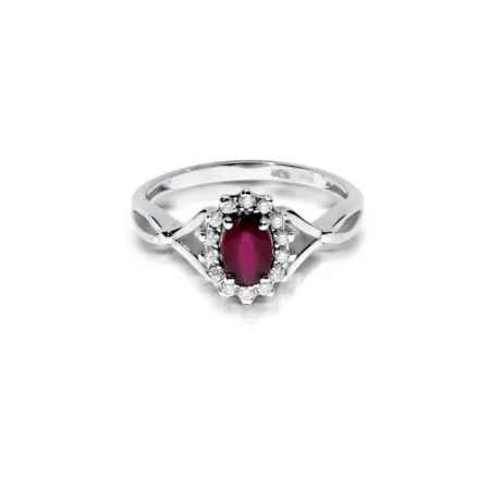 Złoty Pierścionek Rubin 0,60 ct Brylanty 585Grawer
