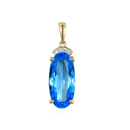 ZAWIESZKA ZŁOTA DUŻY BLUE TOPAZ DIAMENTY PRÓBA 585
