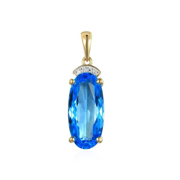 ZAWIESZKA ZŁOTA DUŻY BLUE TOPAZ DIAMENTY PRÓBA 585