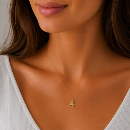Złota Zawieszka Koniczynka Diamentowana 6mm