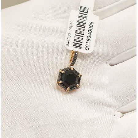 Złota 585 Zawieszka Agat Czarne Diamenty