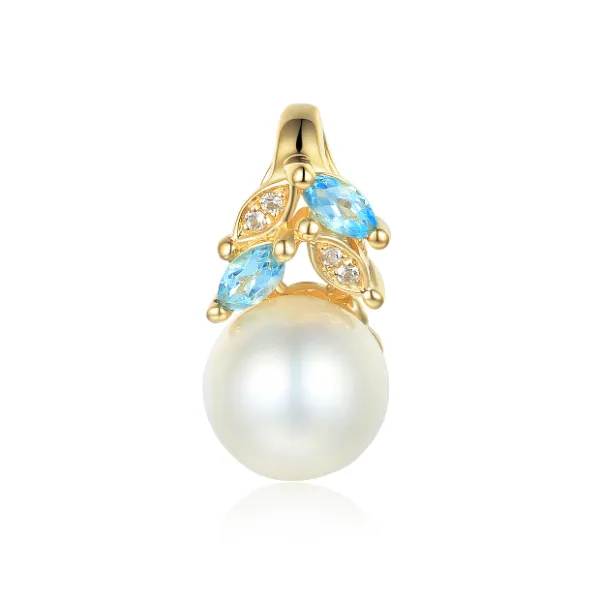 Zawieszka 585 Złota Perła Biały i Niebieski Topaz