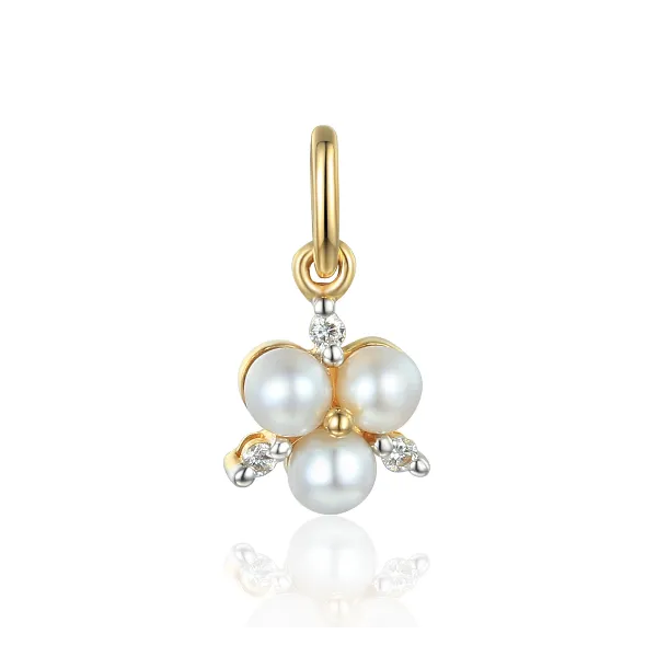 Złota Elegancka Zawieszka Perły Diamenty Próba 585