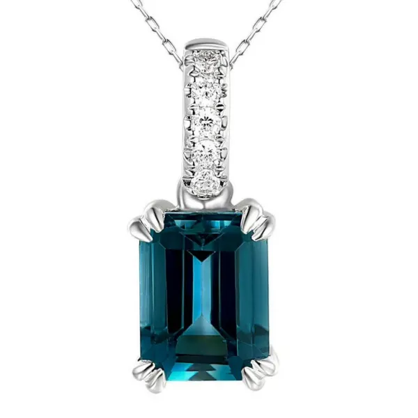 ZAWIESZKA BIAŁE ZŁOTO TOPAZ LONDON BLUE I DIAMENTY