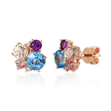 Złote 585 Kolczyki Ametyst Topaz Morganit Diamenty