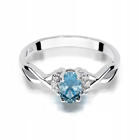 Złoty 14K Pierścionek Zaręczynowy Topaz i Diamenty