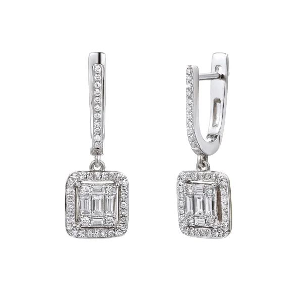 Eleganckie Kolczyki 585 Diamenty Białe Złoto