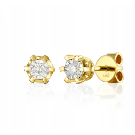 ZŁOTE 585 KOLCZYKI DIAMENTY 0,08ct SZTYFT  PREZENT