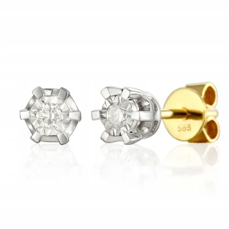 KOLCZYKI BRYLANTY 0,08ct SZTYFT 585 ŻÓŁTO BIAŁE