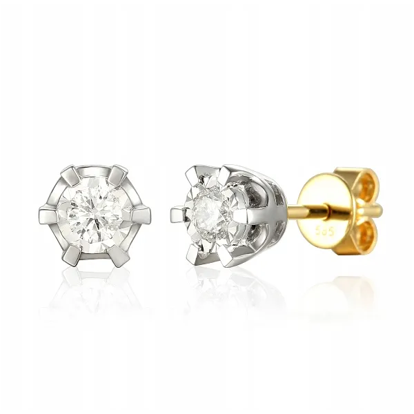 KOLCZYKI Z BRYLANTAMI 0,18ct SZTYFT PRÓBA 585
