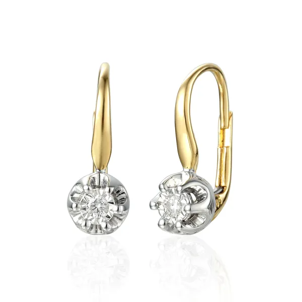 ZŁOTE KOLCZYKI 585 Z BRYLANTAMI 0,08ct PATENTKA