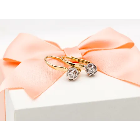 ZŁOTE KOLCZYKI 585 Z BRYLANTAMI 0,08ct PATENTKA