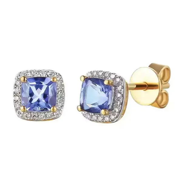 KOLCZYKI TANZANIT DIAMENTY ZŁOTO pr 585