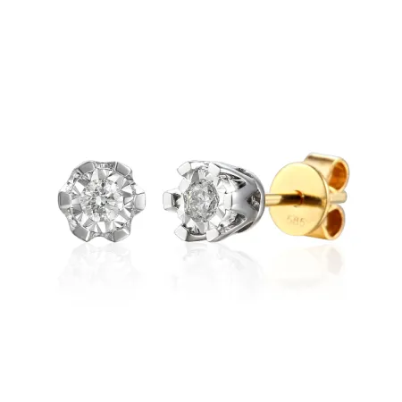 ZŁOTE KOLCZYKI 585 BRYLANTY 0,08ct  SZTYFT ŻÓŁTO-B