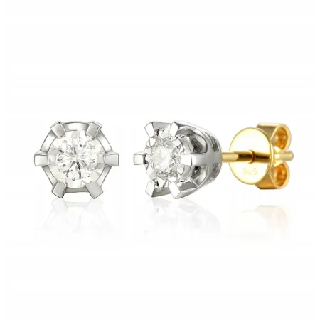 ZŁOTE KOLCZYKI 585 BRYLANTY 0.36ct ŻÓŁTO BIAŁE 