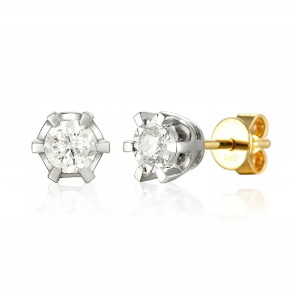 ZŁOTE KOLCZYKI 585 BRYLANTY 0.36ct ŻÓŁTO BIAŁE 