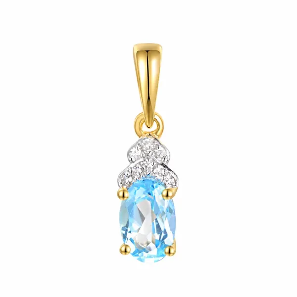 ZAWIESZKA ZŁOTA BLUE TOPAZ I DIAMENTY PRÓBA 585